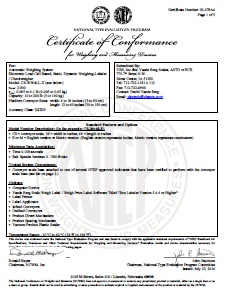 Checkweigher NTEP Approval Certificate