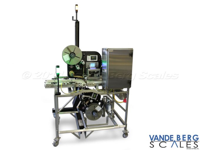 Mobile Top & Bottom Labeler with alarm light, control panel and product guides