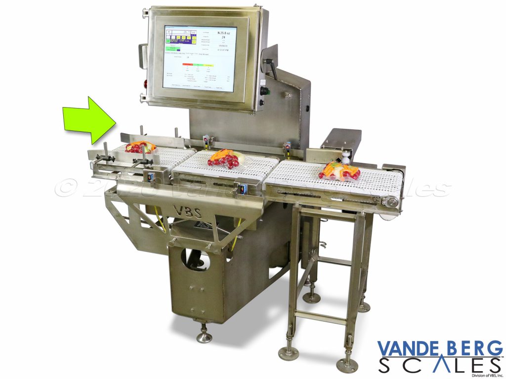 Dynamic checkweigher with 17" extended touchscreen and push divert