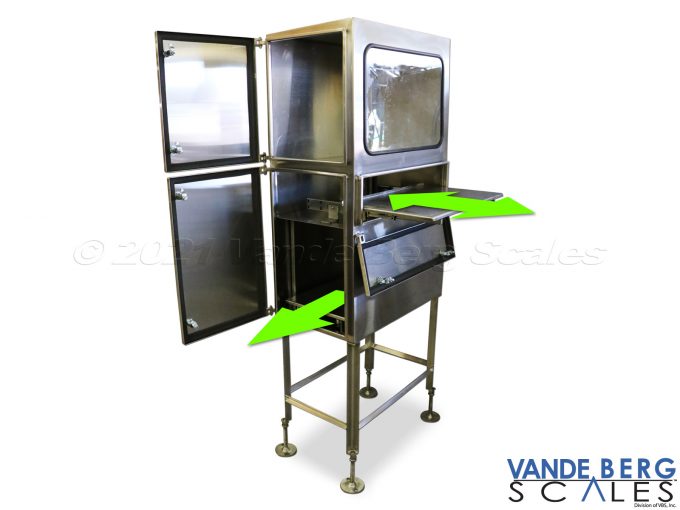 Enclosure with multiple doors and slide out trays