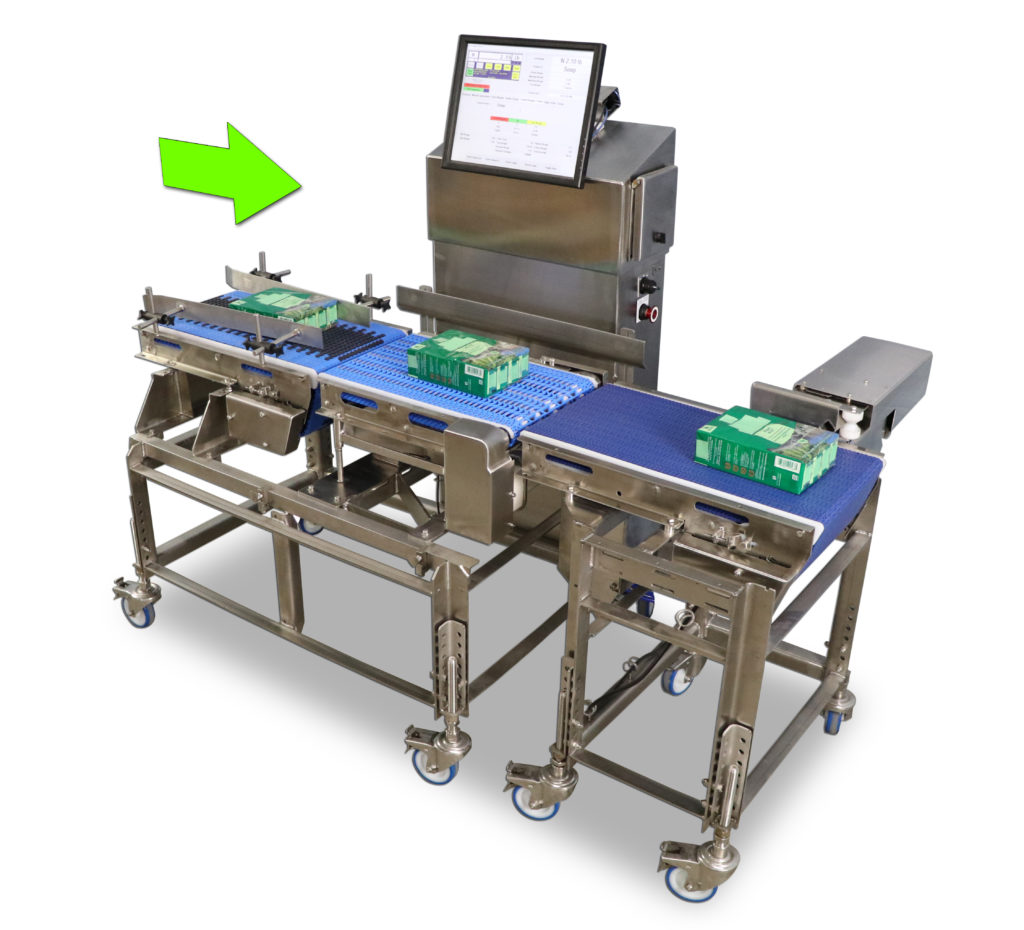 Ecoline Checkweigher with desktop monitor weighing soap packs.